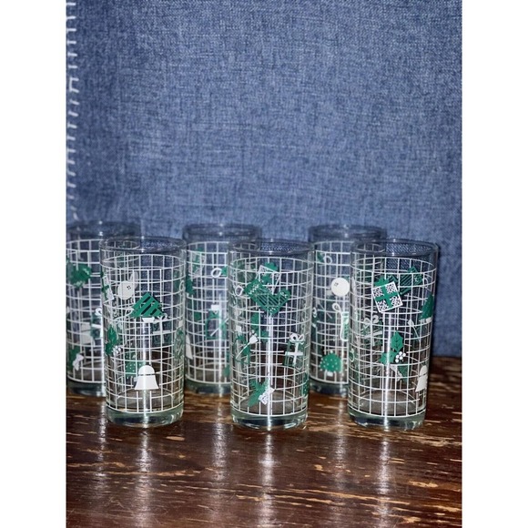 VINTAGE CHRISTMAS DRINKING GLASSES green and white by Nadir in Brazil Set of 6 - Picture 6 of 6
